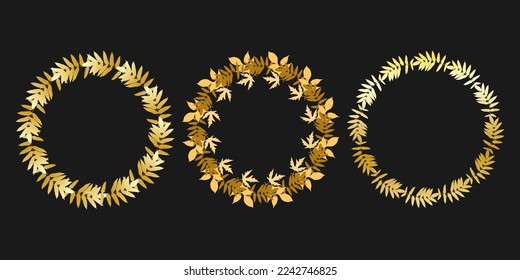 Hojas de oro de correa, redondeadas de hojas, fondo oscuro. Ilustración del vector