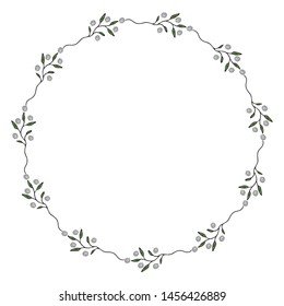 Wreath of green leaves and flovers. Vector illustration on isolated background