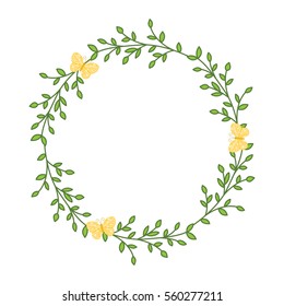A wreath of green leaves.  Spring frame for the photo.  Vector illustration.
