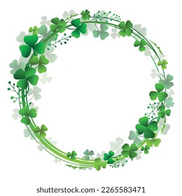 Wreath with green shamrock. Clover frame. Element design for Saint Patrick's Day. Vector colorful illustration.