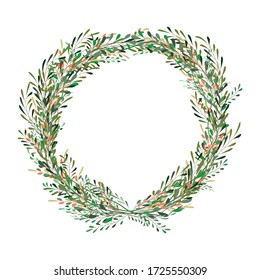 Wreath with green and yellow leafs. Unique design for your greeting cards, banners, flyers. Art vector illustration in modern style.