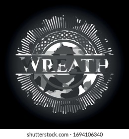 Wreath grey camouflaged emblem. Vector Illustration.