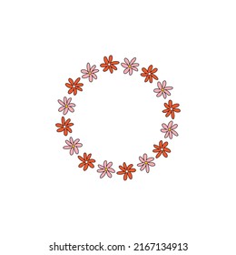Wreath groovy . Cute hippie round frame of simple naive daisy clipart.