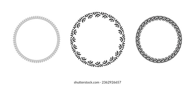 Wreath group in quirky vector style isolated on white background. Decorative frame collection for playful antique graphics. Monochrome ornate quirky illustration. 