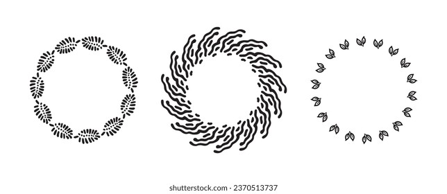 Wreath group in quirky vector style isolated on white background. Decorative frame collection for playful antique graphics. Monochrome ornate quirky illustration. 