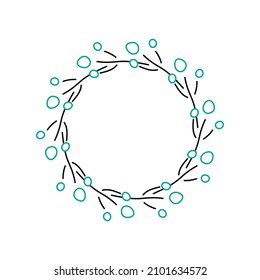 Dibujamos mano. Las bayas y las ramas están trenzadas en forma redonda. Elemento de decoración, premio, talismán o corona ritual. una guirnalda de plantas en forma de anillo. Ilustración vectorial.