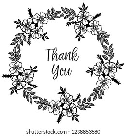 wreath with hand drawn flowers and hand written text Thank You