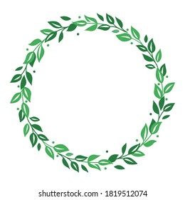 Wreath of hand drawn leaves. Green spring herbal composition. Vector illustration on white background.