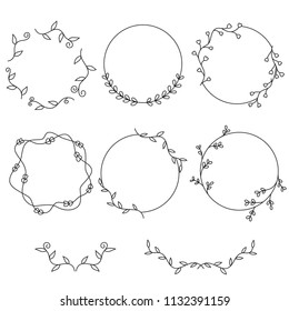 wreath of hand drawn set, collection set  wreath of floral, style different, vector illustration, graphic design