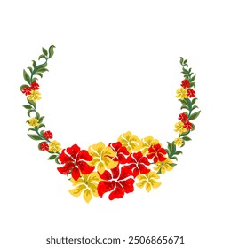 Wreath of hand-painted flowers, red and green tones, Christmas decorations