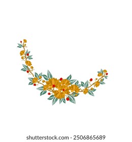 Wreath of hand-painted flowers, red and green tones, Christmas decorations