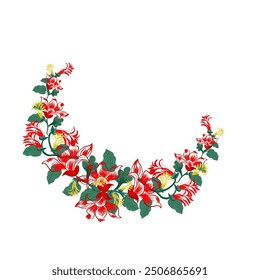 Wreath of hand-painted flowers, red and green tones, Christmas decorations