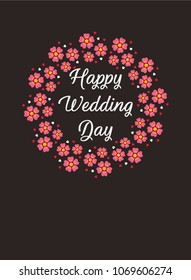 wreath happy wedding day greeting vector