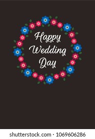 wreath happy wedding day greeting vector