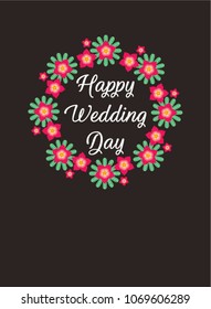 wreath happy wedding day greeting vector