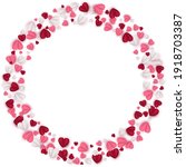 Wreath of hearts in red, rose pink and white colors on white background. Romantic circle wreath. Paper cut decorations for Valentines day design. Vector illustration