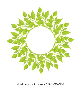 Wreath of herbal plants with thin stem and leaves. Circular headdress of natural material. Green branches in wreath isolated vector illustration.