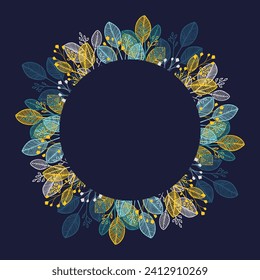 Wreath with herbs and leaves. Botanical illustration. Design elements. Vector.