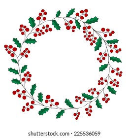  Wreath Of Holly On White Background  Christmas  Greeting Card Vector Illustration