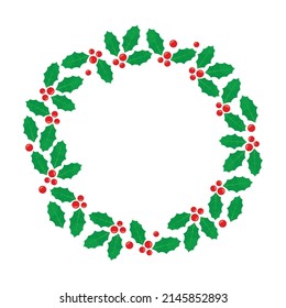 wreath of holy berries , christmas decorative plant- vector illustration