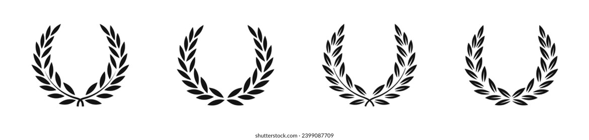 Iconos de corona. Juego de iconos de vector de corona de laurel. Coronas y ramas con hojas. 