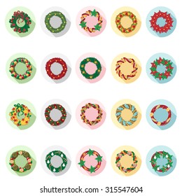 Wreath icons set in flat design with long shadow. Illustration EPS10