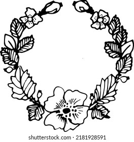 Wreath Illustration. Hand-drawn doodles illustration.
Line art.