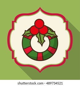 wreath inside frame icon. Merry Christmas season and decoration theme. Colorful design. Vector illustration