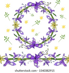 A wreath of irises and different branches