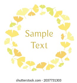 Wreath of Japanese yellow and green autumn season Gingko leaves in flat vector design.