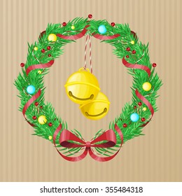 Wreath with jingle bells and red bow