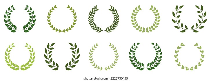 Wreath Laurel, Olive Leaves Trophy. Vintage Champion Prize Symbol. Laurel Wreath Award Green Silhouette Icon. Circle Branch with Leaf Victory Emblem for Winner Pictogram. Isolated Vector Illustration.
