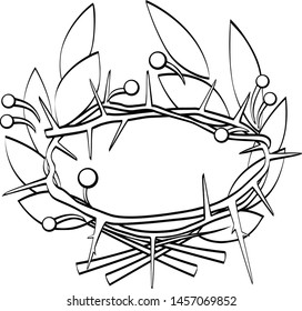 Wreath of laurel and thorns. Linear drawing. Vector image