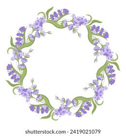 Wreath of lavender flowers. Element of purple delicate flowers for your design. Vector illustration on white background.