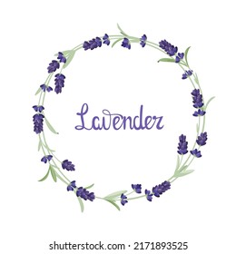 A wreath of lavender on a white background. Cartoon design.
