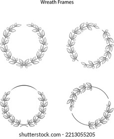 Wreath Leaf Circle Border Frame On White Background. Hand Drawn Doodle Sketch Style. Floral Circle Frame, Flourish Design Element For Wedding, Greeting Card.