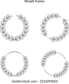 Wreath Leaf Circle Border Frame Isolated On White Background. Hand Drawn Doodle Sketch Style. Floral Circle Frame, Flourish Design Element For Wedding, Greeting Card. 