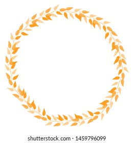 Wreath with leaf and flowers. Autumn elements on white background.  Vector illustration