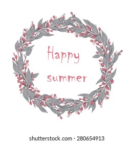 Wreath of leaves and berries with the inscription.
