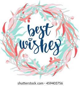Wreath of leaves and berries in pastel colors with lettering