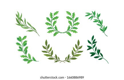 Kranz von Blättern und Zweigen mit separatem Vektorillustration-Set von zwei Winden