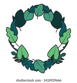 wreath leaves foliage natural white background decoration vector illustration