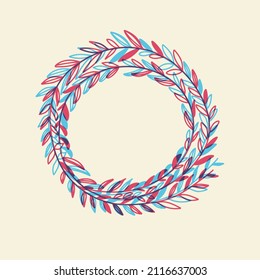 The wreath of leaves. Hand drawn vector illustration. Decorative elements for design. Riso print effect