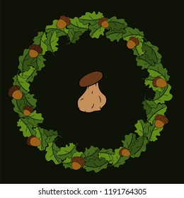 wreath of leaves and mushroom vector