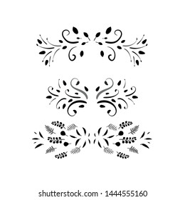 Wreath leaves with Ornaments vector. Set Collection of Vintage Ornament Elements, Hand drawn vector dividers. Doodle design elements. Decorative swirls dividers. Vintage ornaments