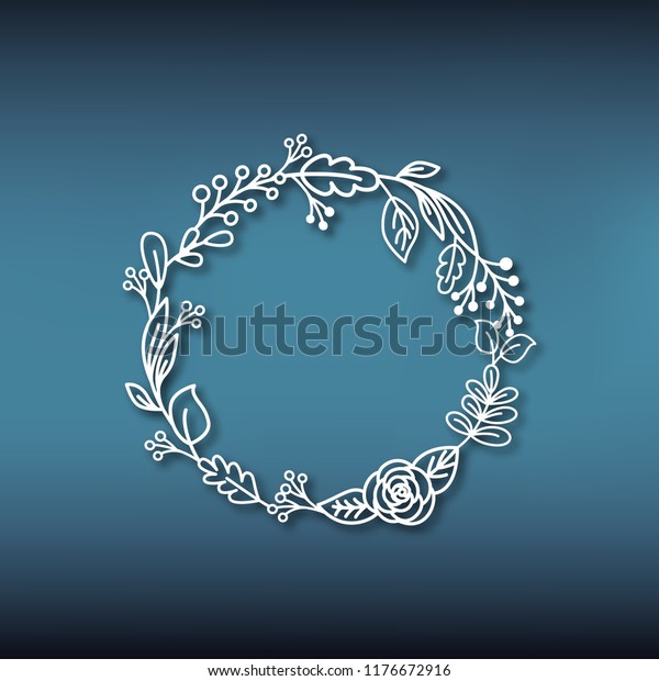 Wreath of leaves in paper style. Frame\
pattern from plants for laser cutting.Template for carving out of\
various materials. Vector\
illustration.