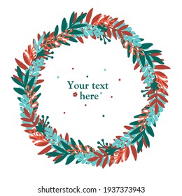 Wreath of leaves. Scandinavian doodle spring or summer wreath.