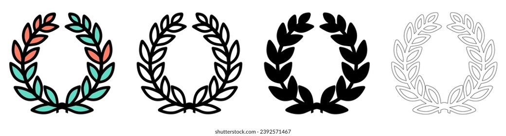 Corona con hojas. Conjunto de coronas circulares de laurel. Concepto de premio. Ilustración vectorial.