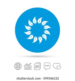 Wreath of leaves sign icon. Leaf circle symbol. Organic natural products symbol. Copy files, chat speech bubble and chart web icons. Vector