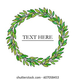 the wreath of leaves with text.